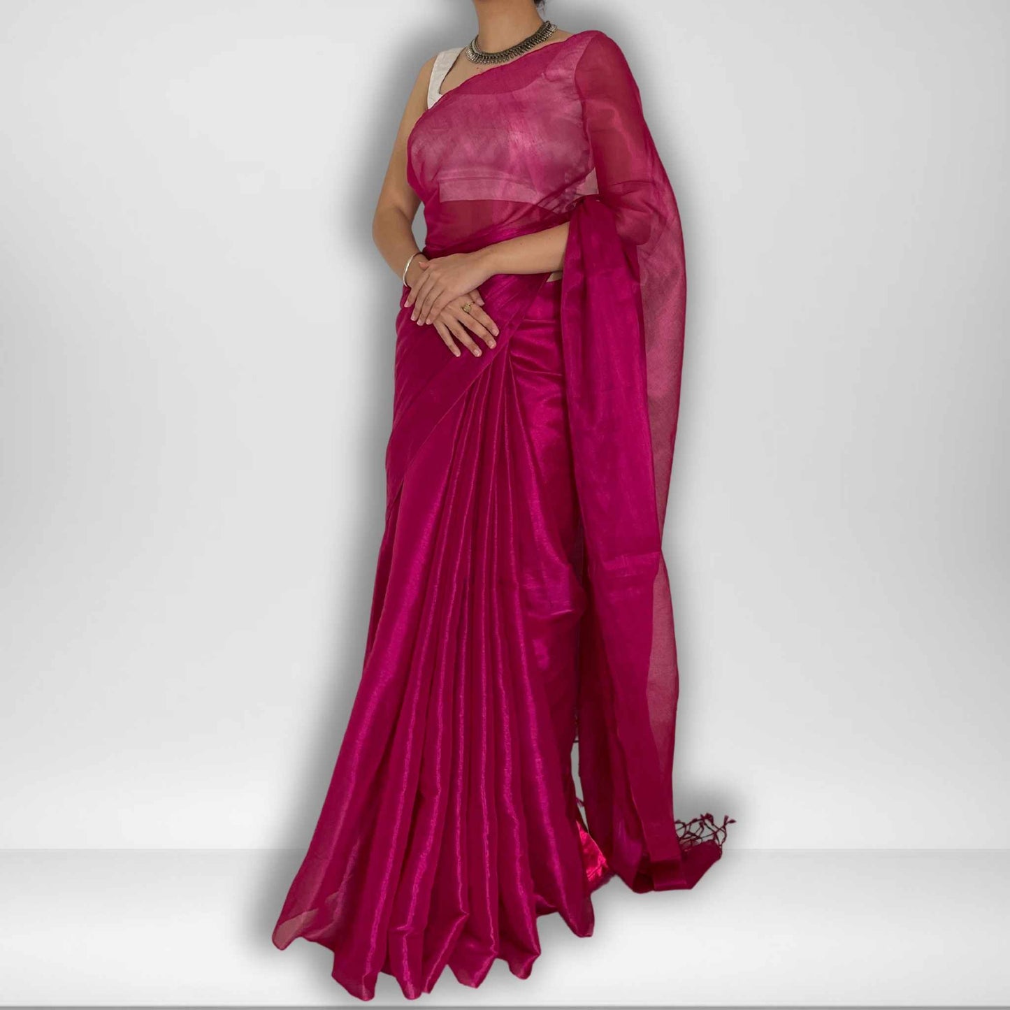 Ananda, Pink Raga Cotton Tissue Saree with Pink Zari Work by Shobhangini