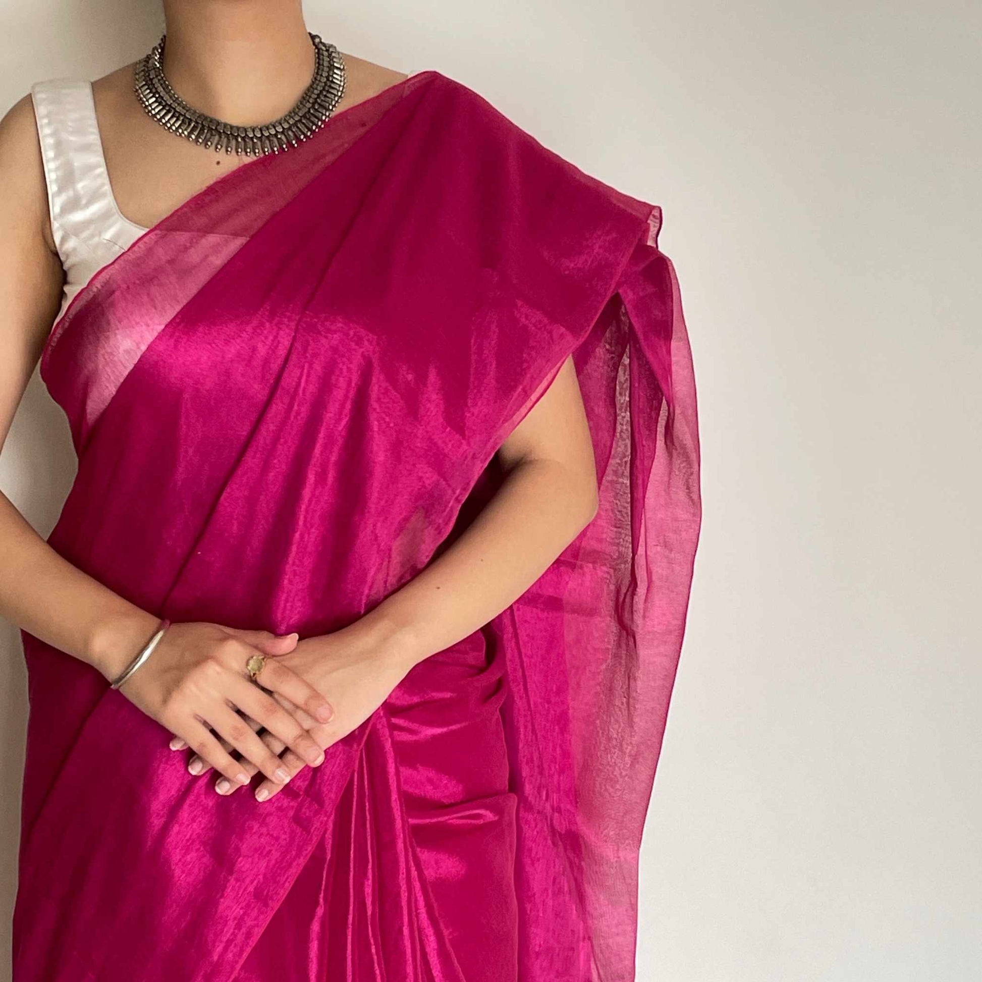 Ananda, Pink Raga Cotton Tissue Saree with Pink Zari Work by Shobhangini