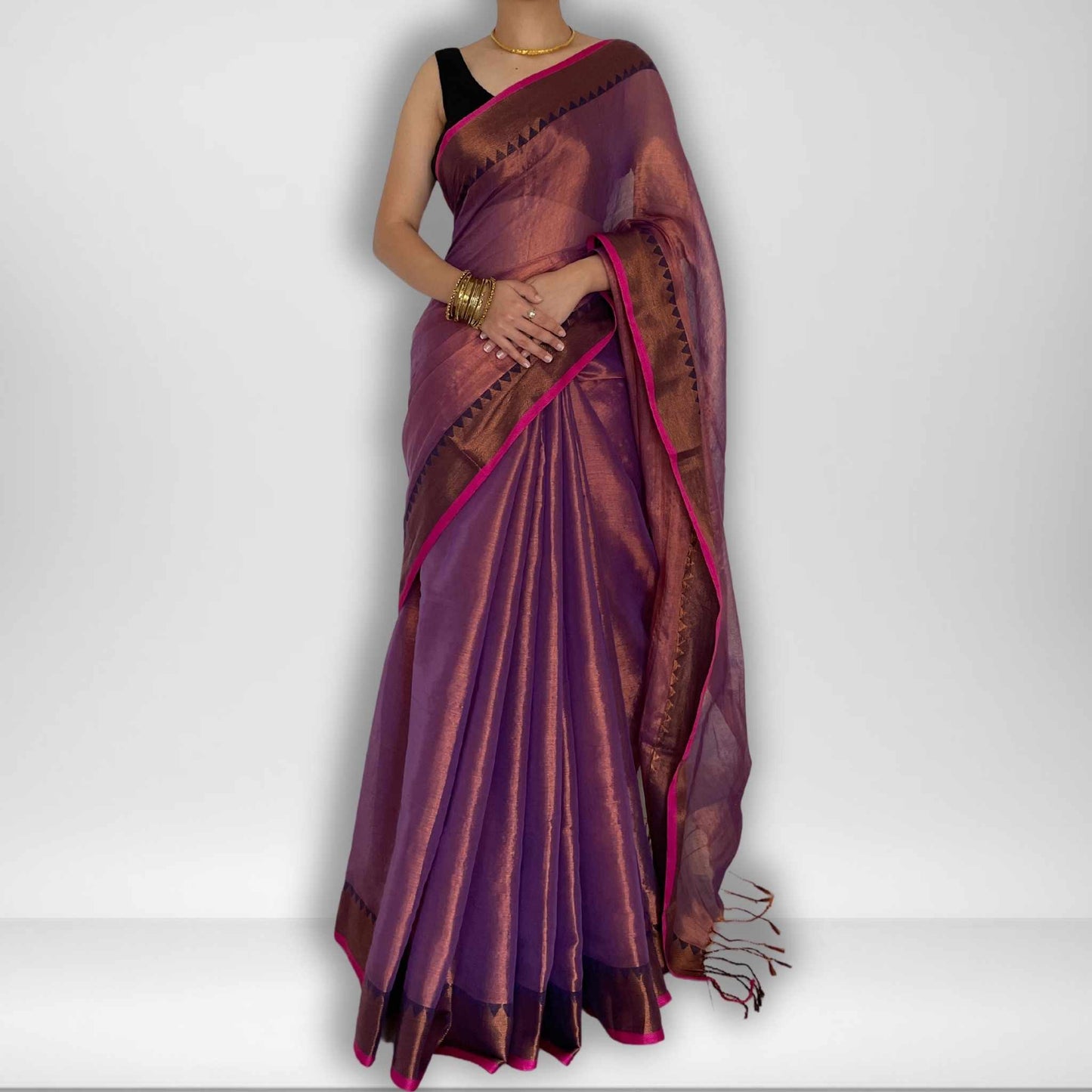 Apsara, Purple Raga Cotton Tissue Saree with Copper Zari Work by Shobhangini