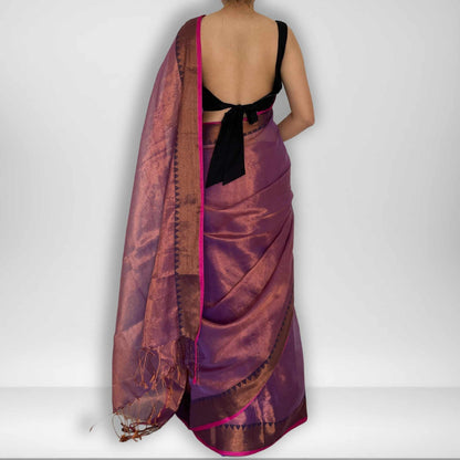 Apsara, Purple Raga Cotton Tissue Saree with Copper Zari Work by Shobhangini