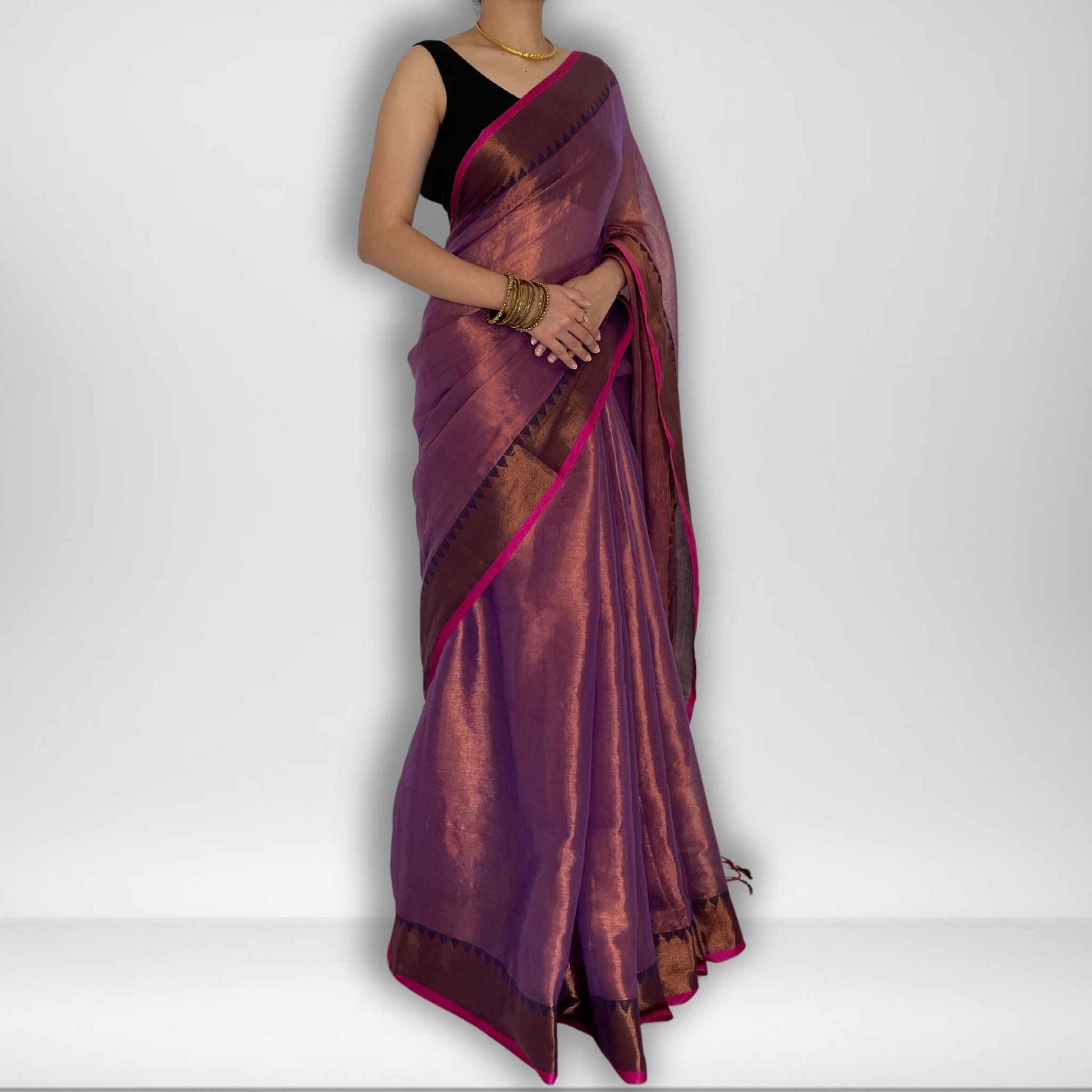 Apsara, Purple Raga Cotton Tissue Saree with Copper Zari Work by Shobhangini