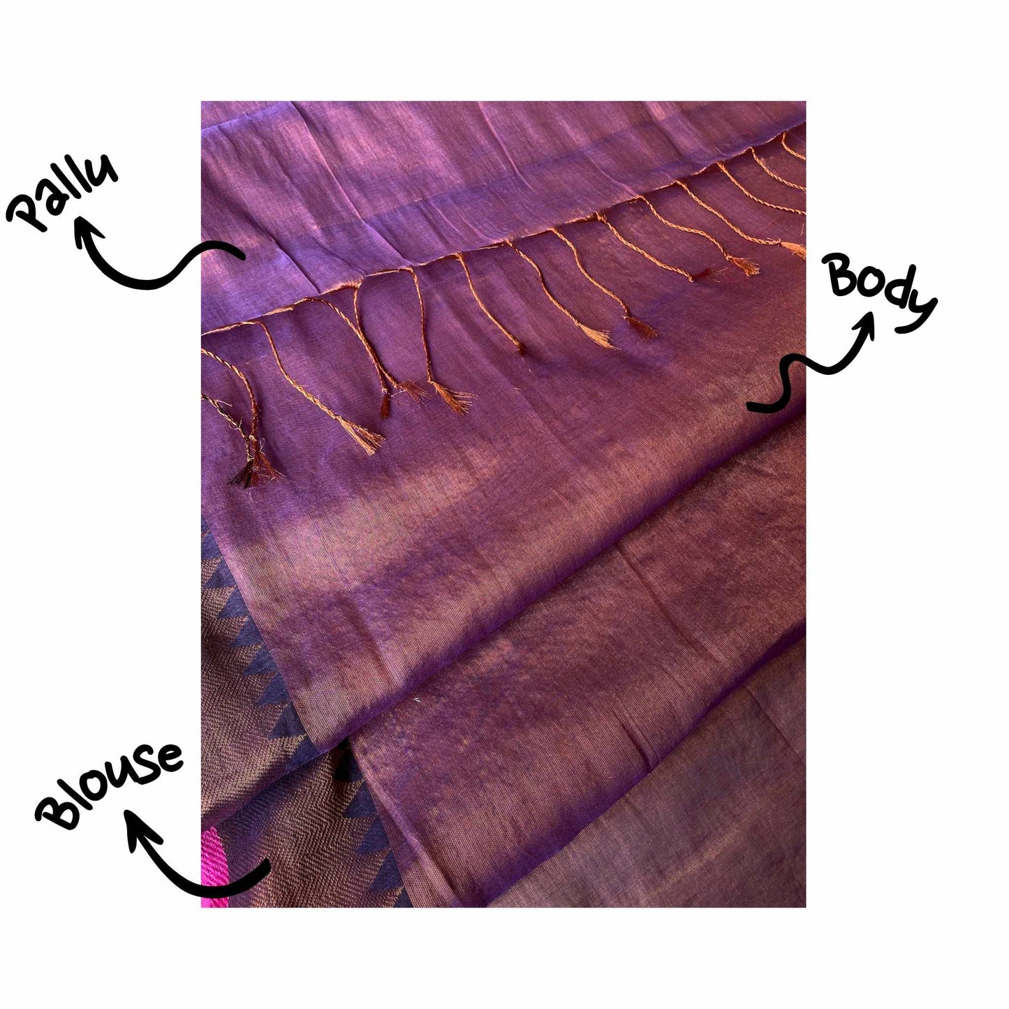 Apsara, Purple Raga Cotton Tissue Saree with Copper Zari Work by Shobhangini