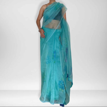 Daksha, Blue Organza Saree by Shobhangini, Organza Saree, Navy Blue Saree