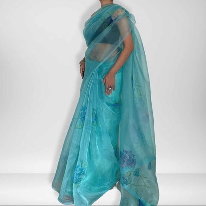 Daksha, Blue Organza Saree by Shobhangini, Organza Saree, Navy Blue Saree