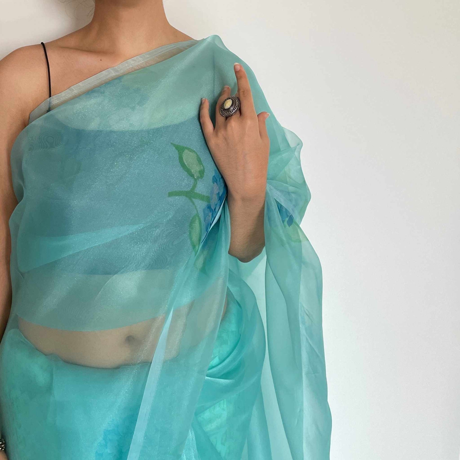 Daksha, Blue Organza Saree by Shobhangini, Organza Saree, Navy Blue Saree