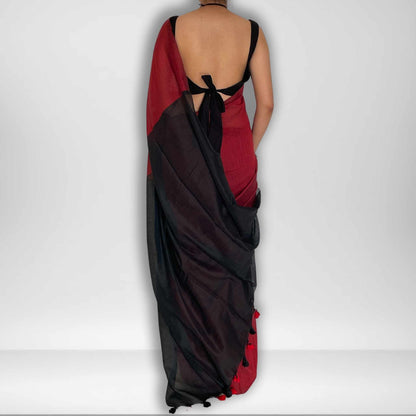 Damini, Red and Black Khadi Saree by Shobhangini, Khadi Saree, Cotton Saree