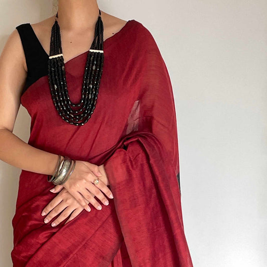 Damini, Red and Black Khadi Saree by Shobhangini, Khadi Saree, Cotton Saree