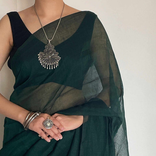 Deepa, Green Khadi Saree with Gold and Silver Zari on Pallu by Shobhangini, Khadi Saree, Zari Work Saree