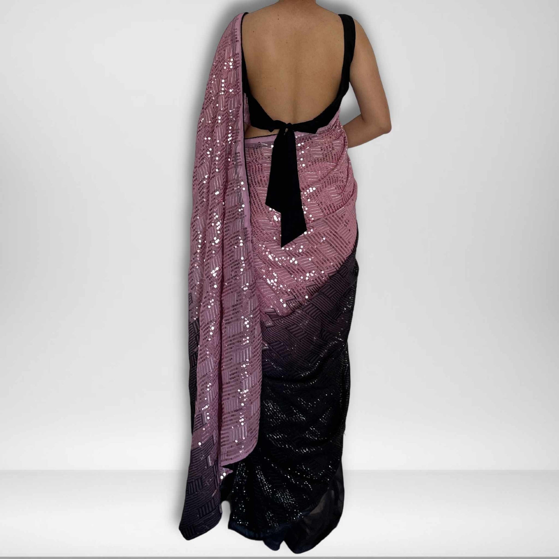 Farha, Black and Pink Sequin Georgette Saree by Shobhangini, Georgette Saree, Sequin Saree