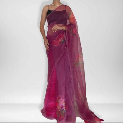 Kadambari, Onion Purple Organza Saree by Shobhangini, Organza Saree, Purple Saree