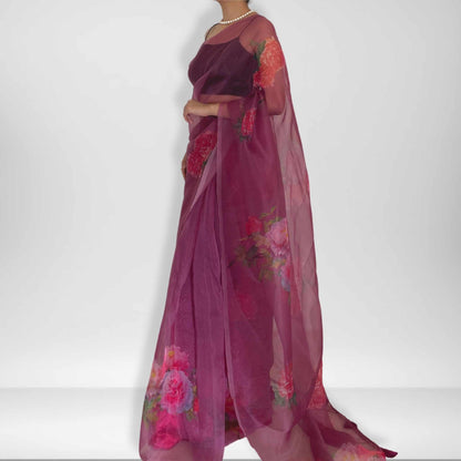 Kadambari, Onion Purple Organza Saree by Shobhangini, Organza Saree, Purple Saree