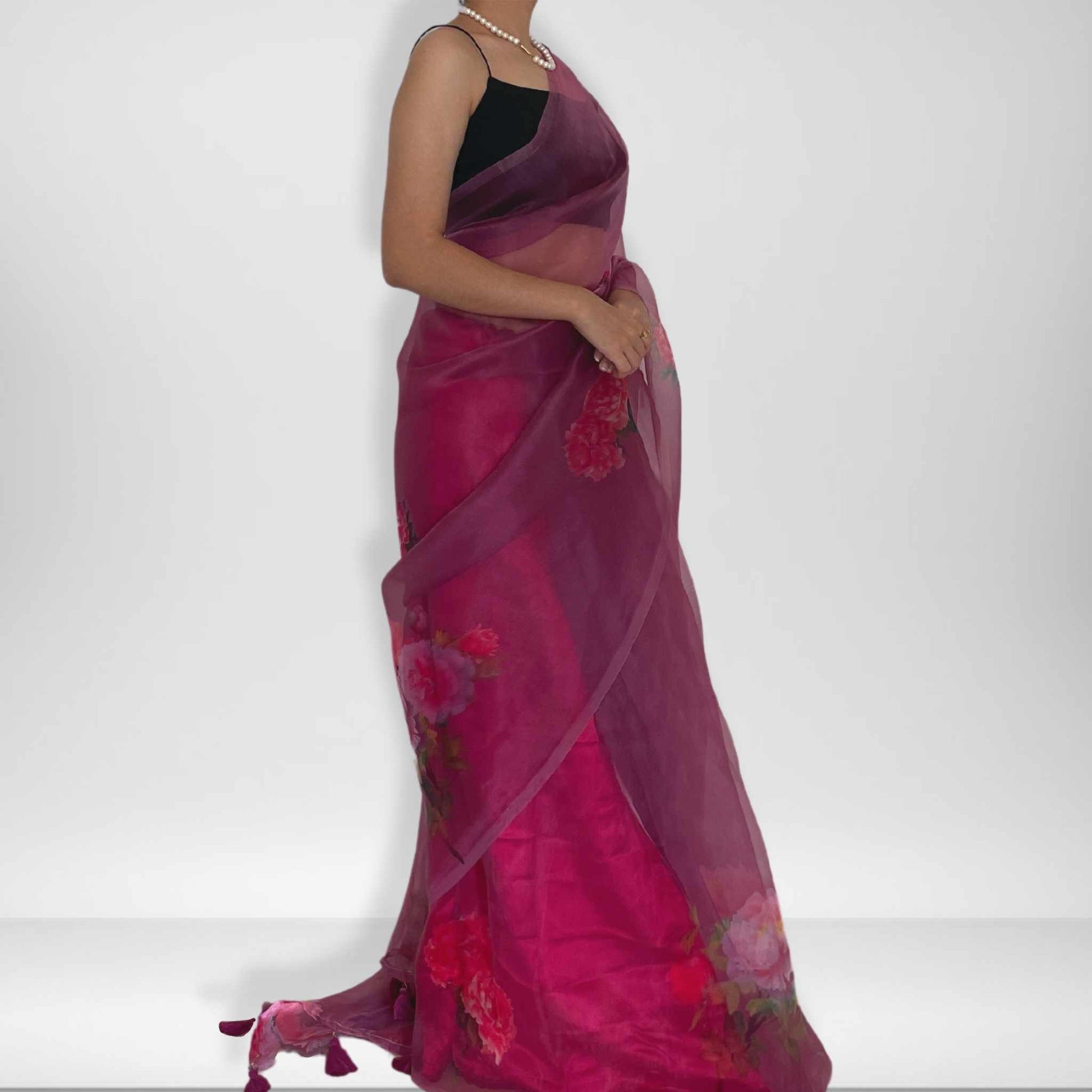 Kadambari, Onion Purple Organza Saree by Shobhangini, Organza Saree, Purple Saree