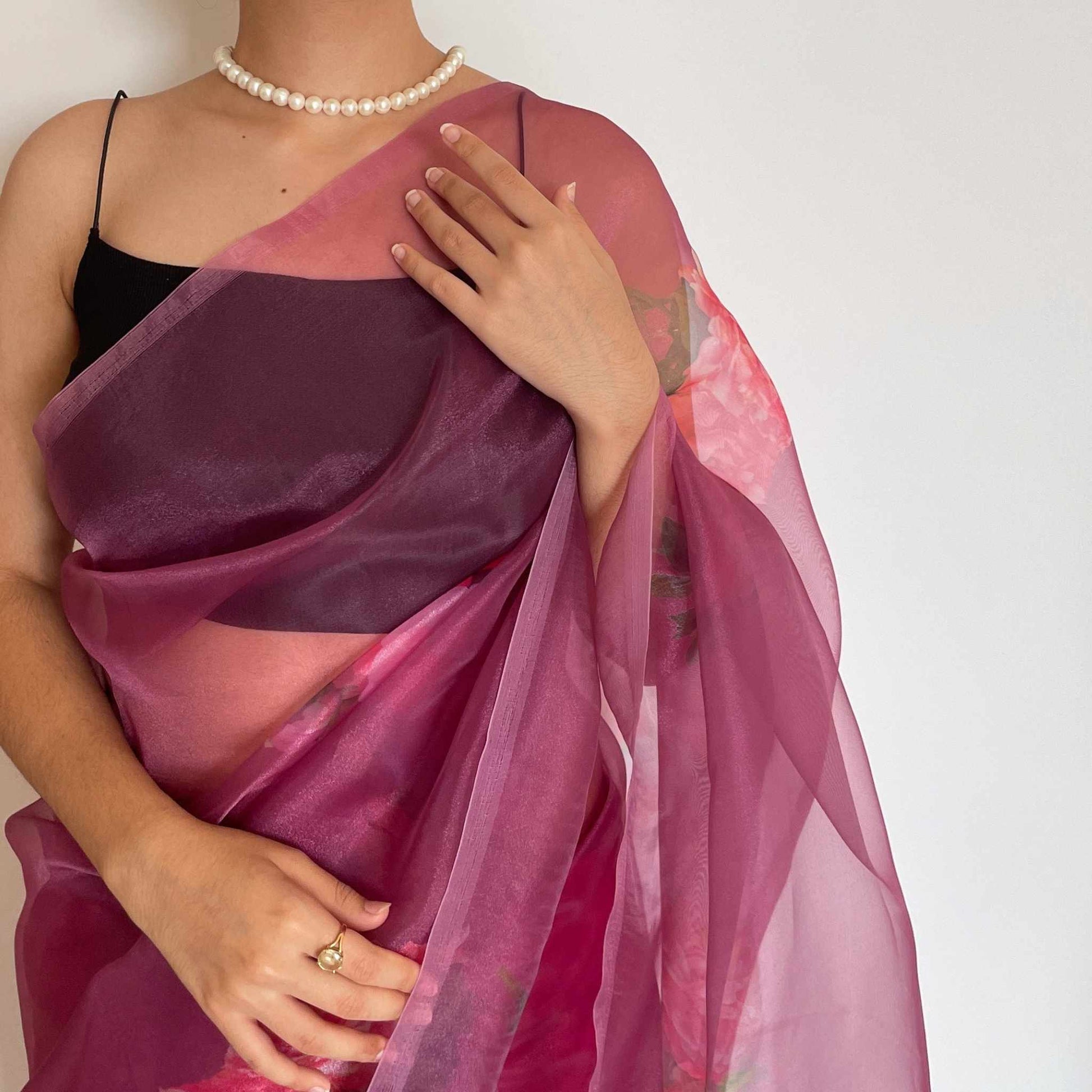 Kadambari, Onion Purple Organza Saree by Shobhangini, Organza Saree, Purple Saree