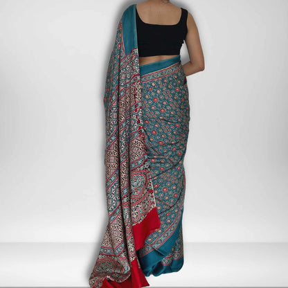 Lavanya, Blue Modal Saree with Ajrak Print by Shobhangini, Modal Saree, Ajrak Print Saree