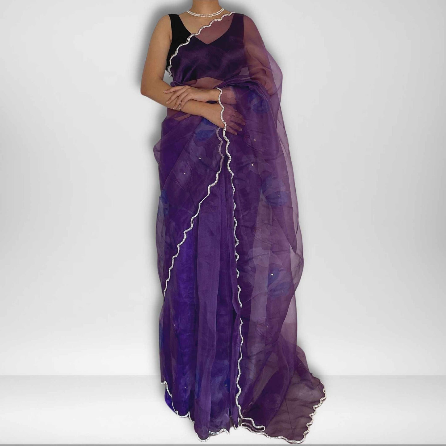 Mahi, Purple Organza Saree with Beadwork Border by Shobhangini, Purple Saree, Embellished Saree