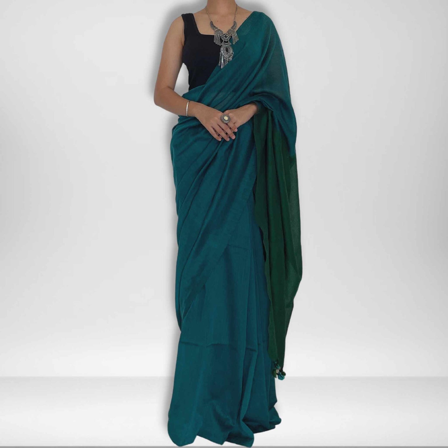 Mayil, Sea Green and Sea Blue Khadi Saree by Shobhangini, Khadi Saree, Cotton Saree