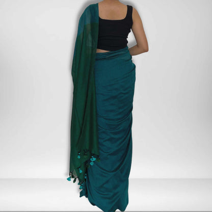 Mayil, Sea Green and Sea Blue Khadi Saree by Shobhangini, Khadi Saree, Cotton Saree