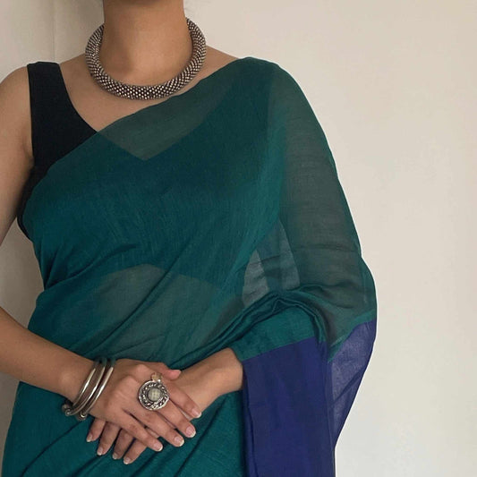 Neelambari, Blue and Green Khadi Saree by Shobhangini, Khadi Saree, Cotton Saree