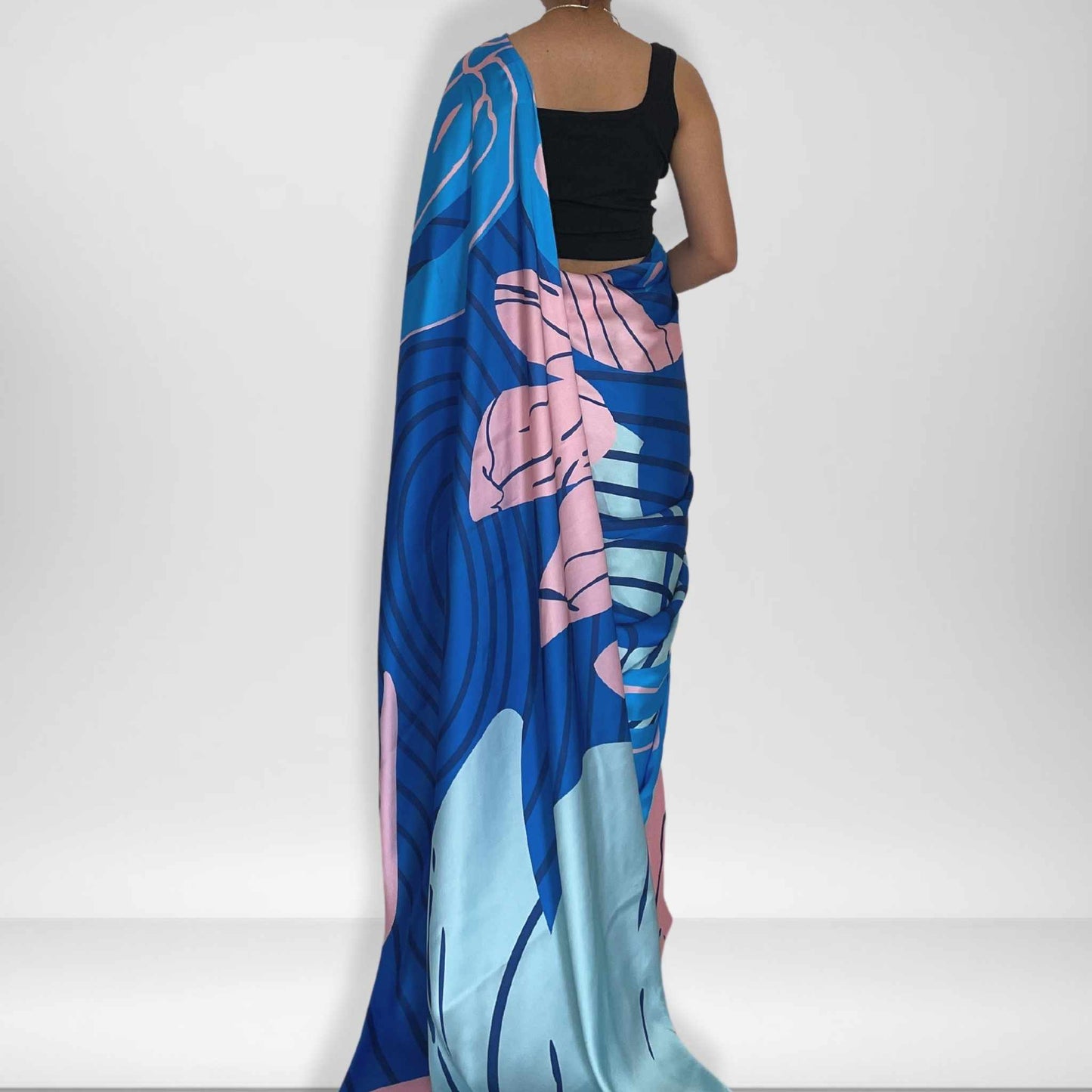 Nilah, Shobhangini Satin Silk Saree, Blue Digital Print Saree