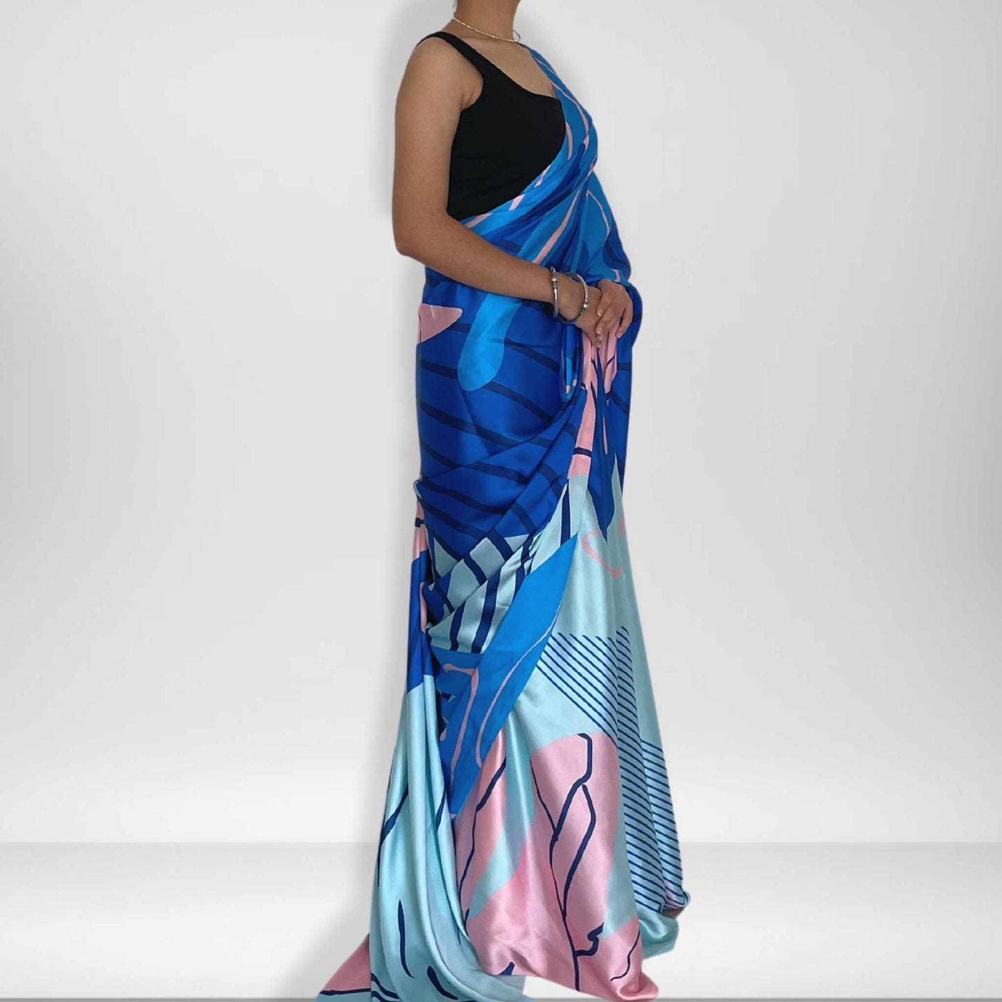 Nilah, Shobhangini Satin Silk Saree, Blue Digital Print Saree