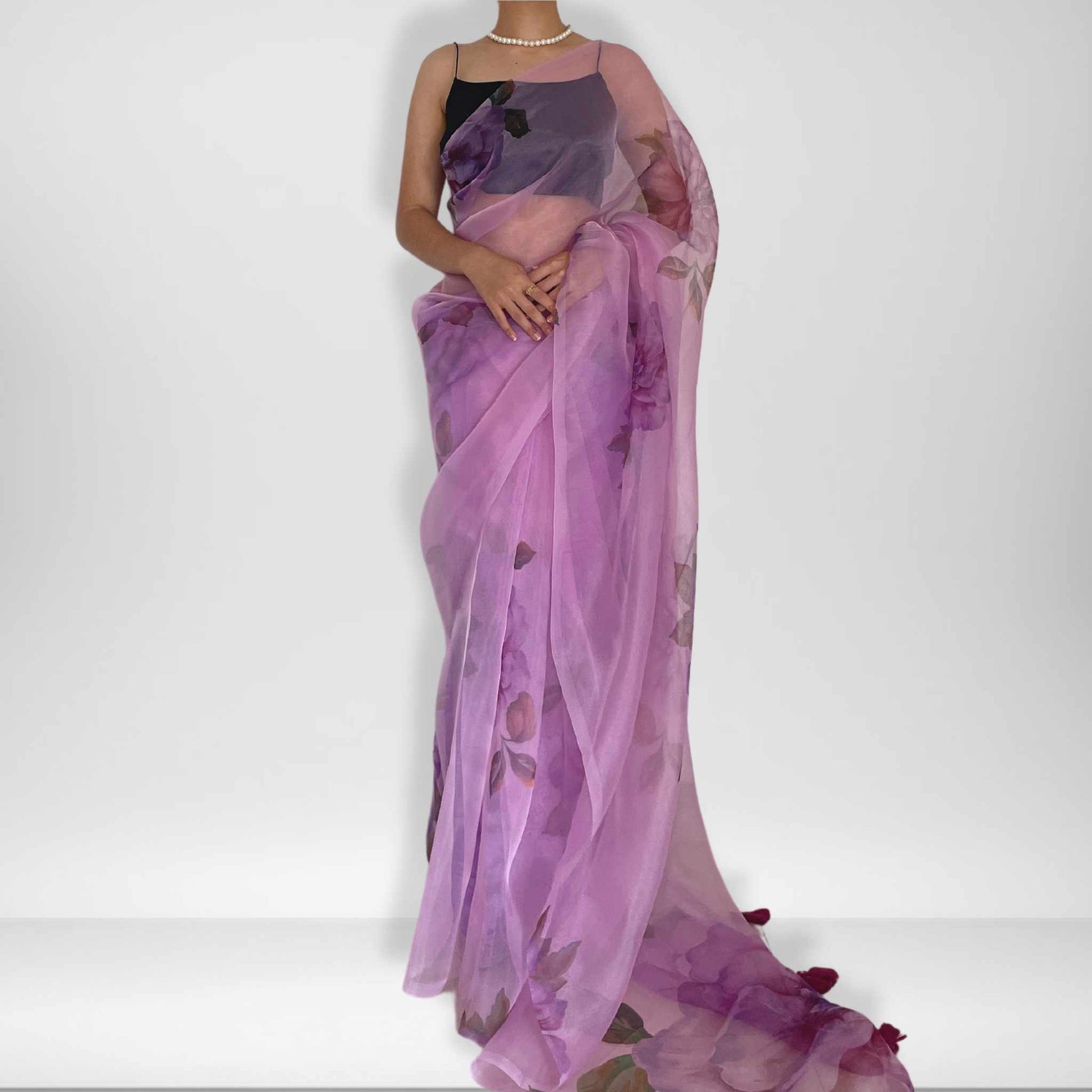 Parijatam, Light Purple Organza Saree by Shobhangini, Organza Saree, Lavender Saree