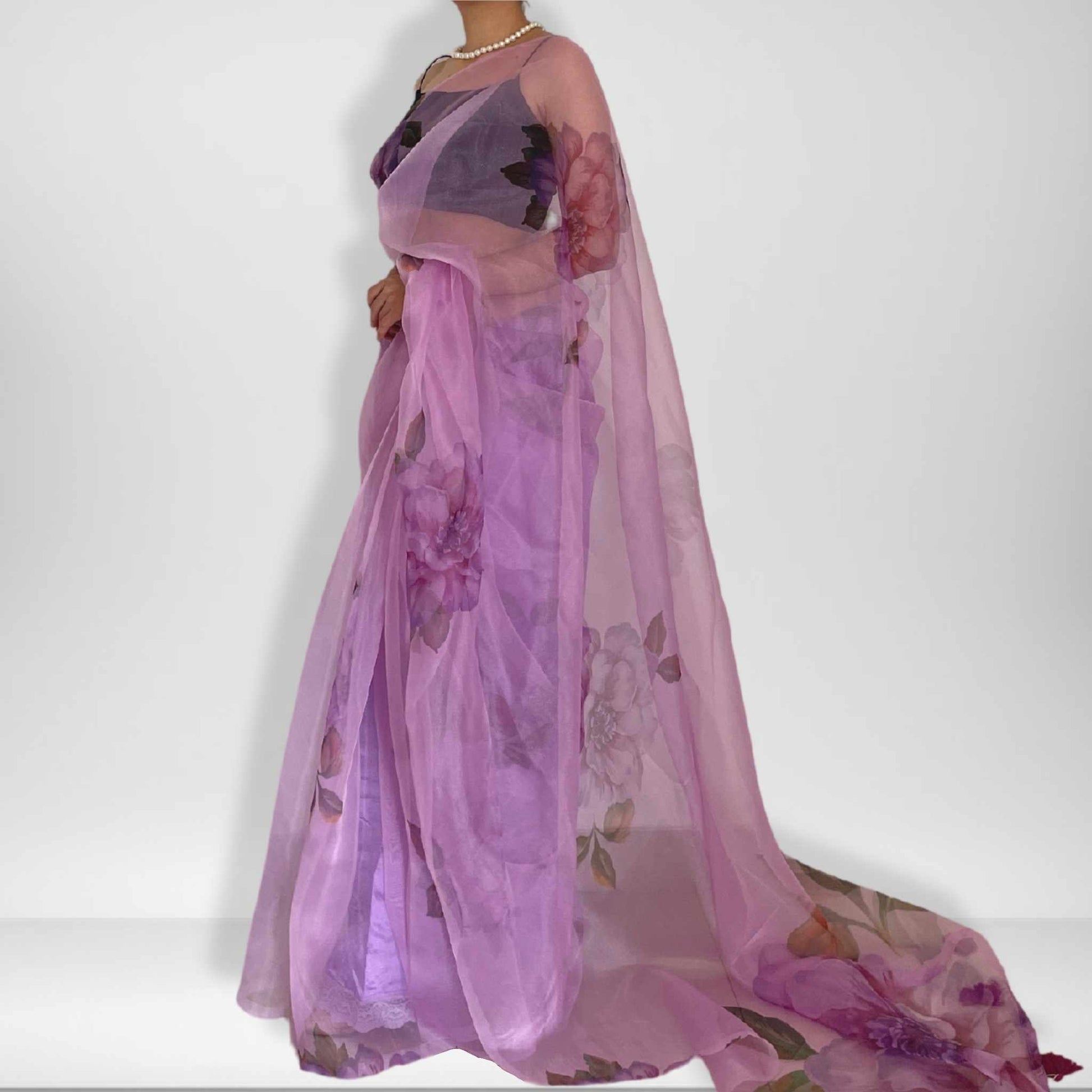 Parijatam, Light Purple Organza Saree by Shobhangini, Organza Saree, Lavender Saree