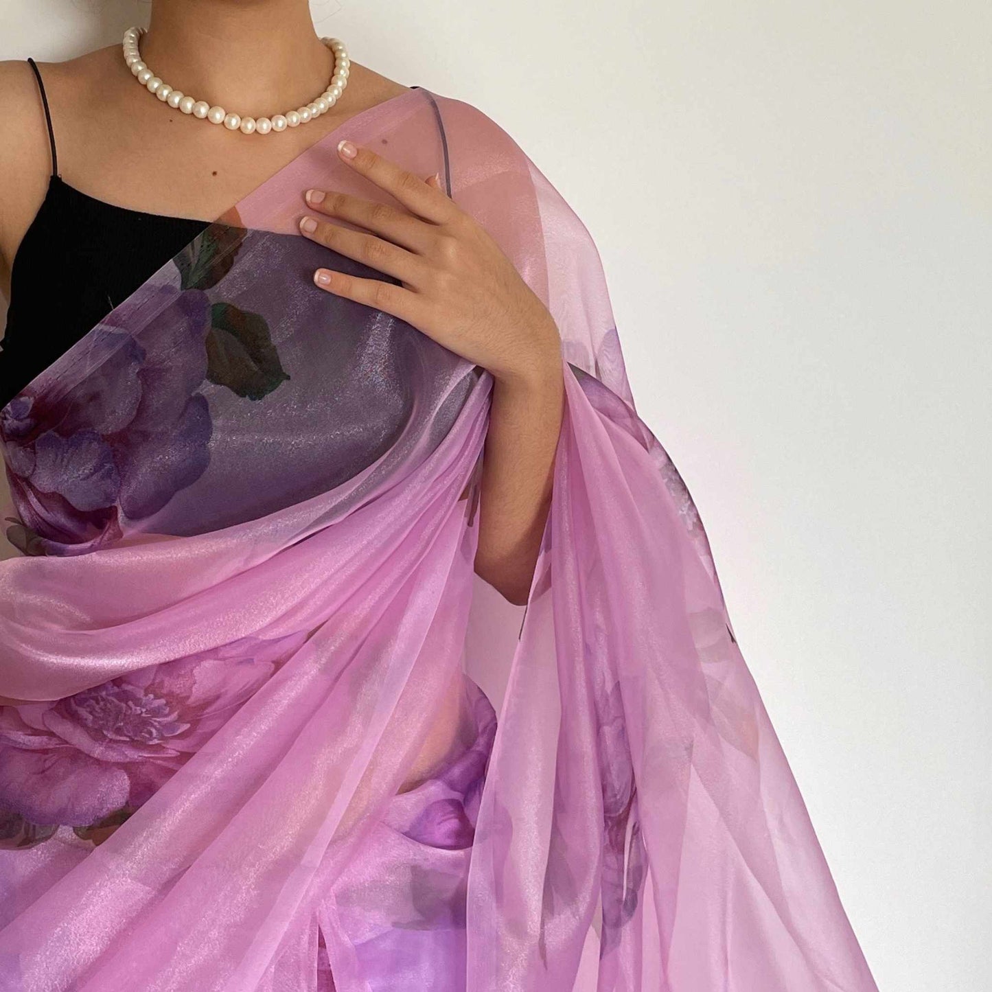 Parijatam, Light Purple Organza Saree by Shobhangini, Organza Saree, Lavender Saree