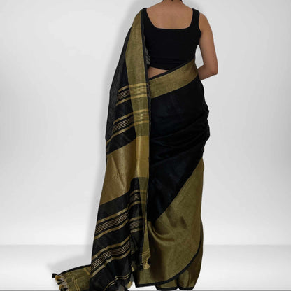 Ramya, Black and Gold Zari Khadi Saree by Shobhangini