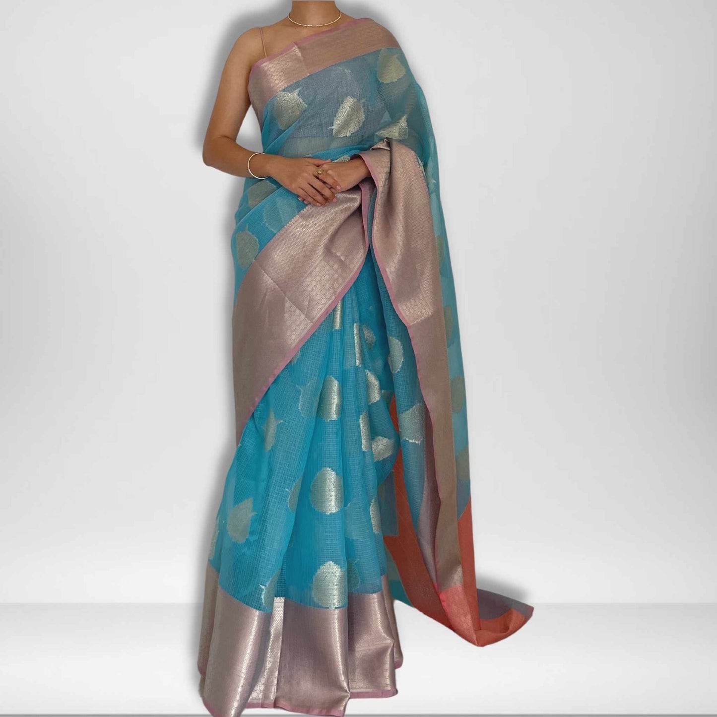 Sagarika, Dual Shift Pink and Blue Banarasi Kota Saree by Shobhangini, Banarasi Kota Saree, Silk Saree