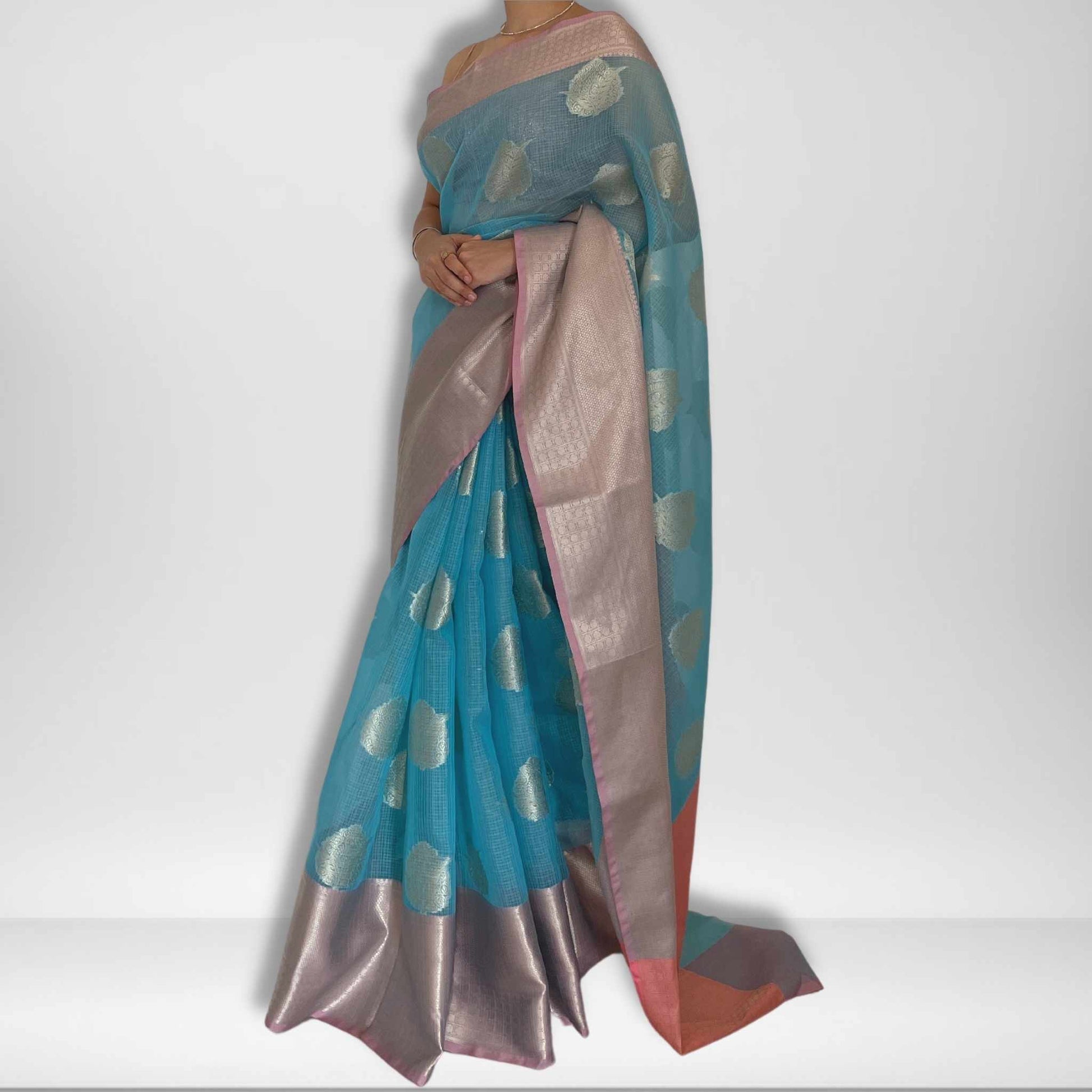 Sagarika, Dual Shift Pink and Blue Banarasi Kota Saree by Shobhangini, Banarasi Kota Saree, Silk Saree