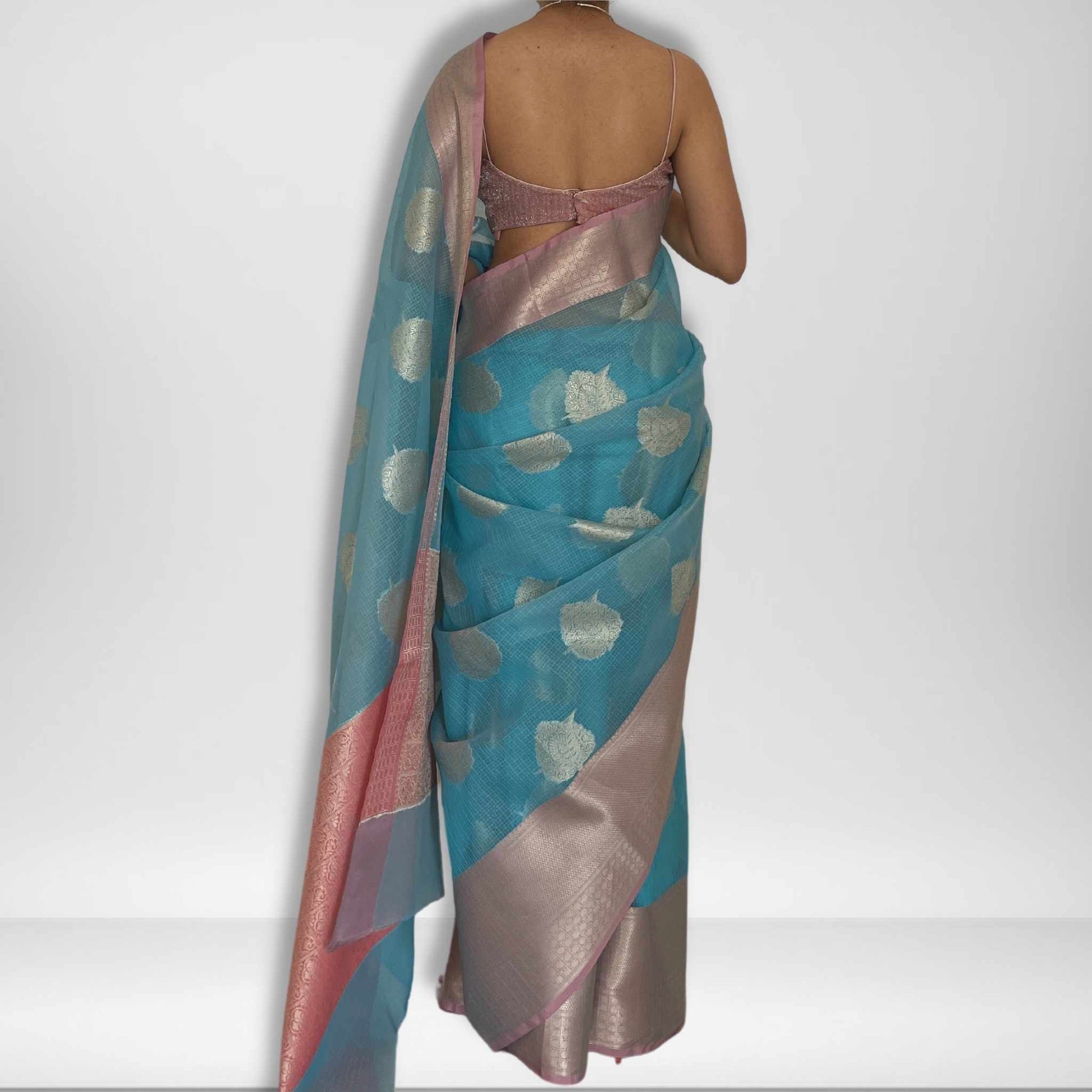 Sagarika, Dual Shift Pink and Blue Banarasi Kota Saree by Shobhangini, Banarasi Kota Saree, Silk Saree