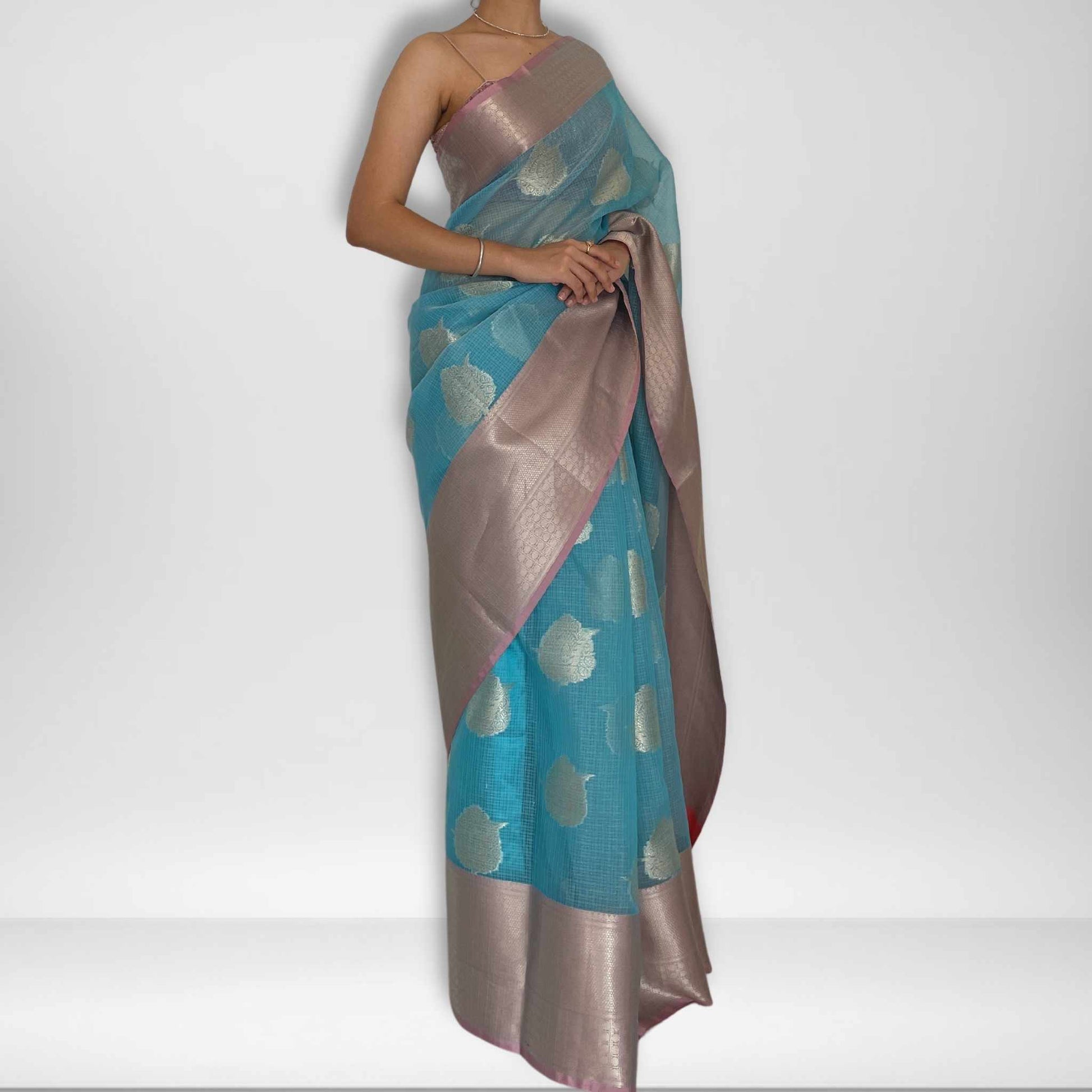 Sagarika, Dual Shift Pink and Blue Banarasi Kota Saree by Shobhangini, Banarasi Kota Saree, Silk Saree