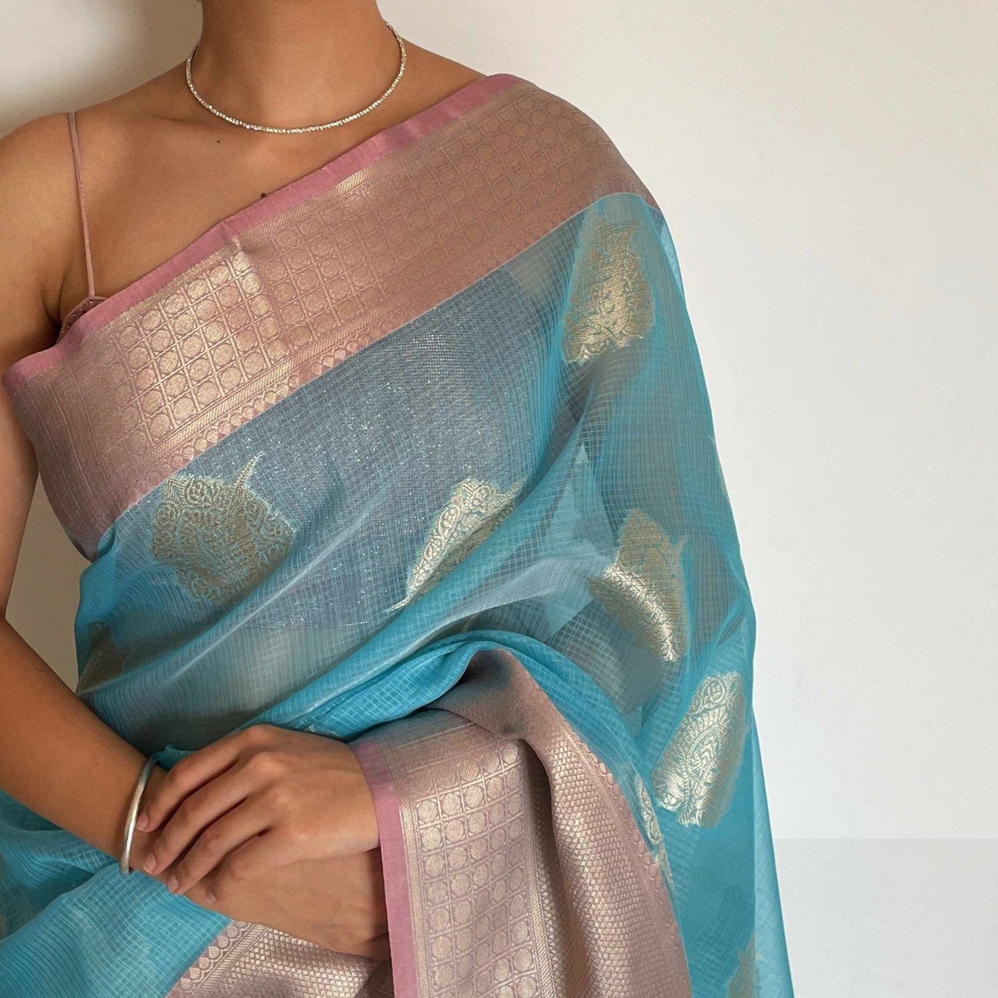 Sagarika, Dual Shift Pink and Blue Banarasi Kota Saree by Shobhangini, Banarasi Kota Saree, Silk Saree