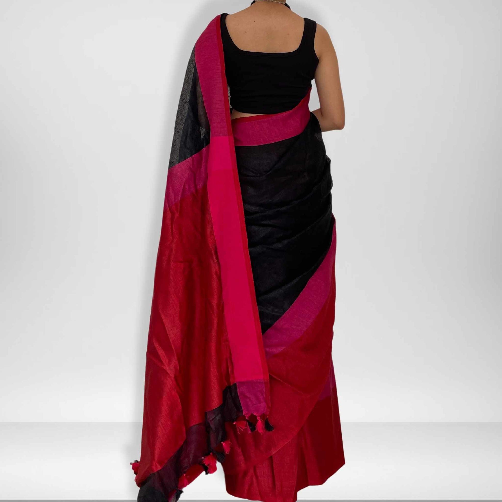 Sandhya, Pink, Red and Black Khadi Saree by Shobhangini