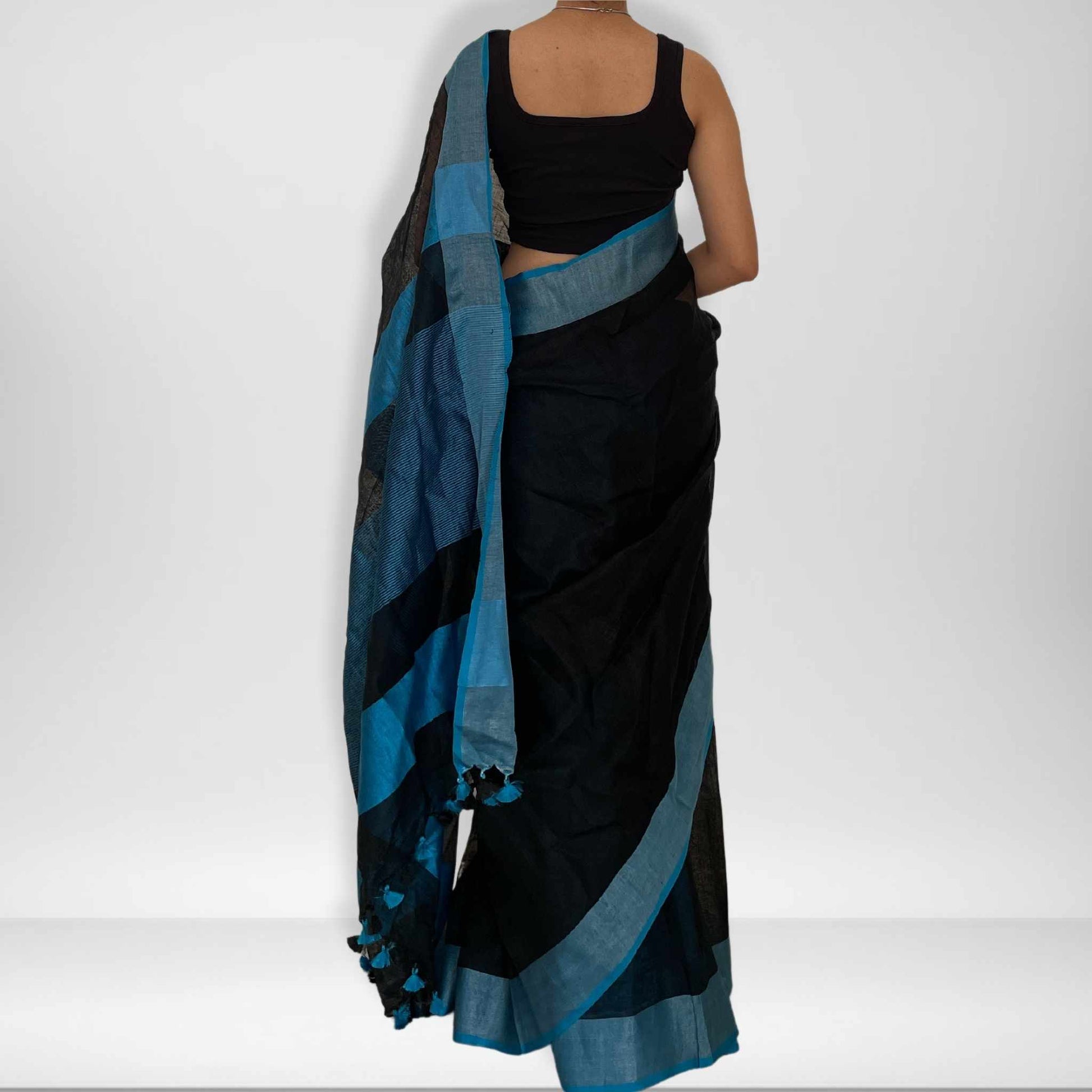 Shyama, Black and Blue Khadi Saree by Shobhangini