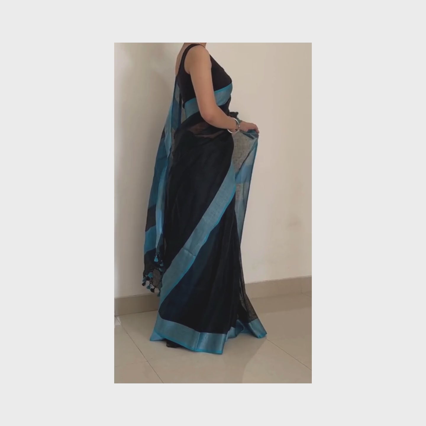 Shyama, Black and Blue Khadi Saree by Shobhangini