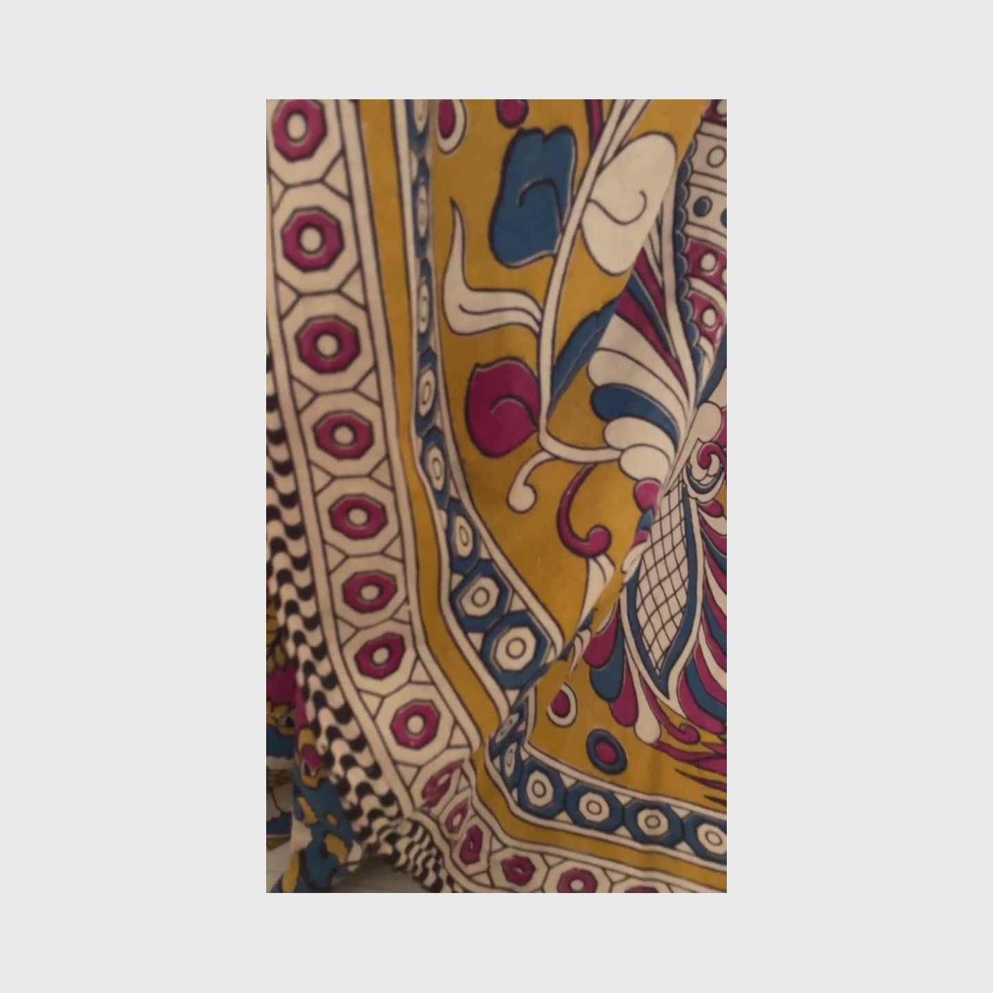 Myra, Yellow and Pink Mul Cotton Saree with Kalamkari Print by Shobhangini, Kalamkari Saree, Cotton Saree