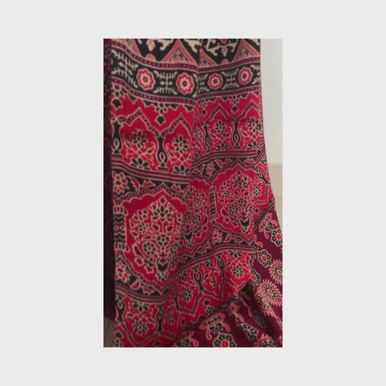 Eesha, Red Modal Saree with Ajrak Print by Shobhangini, Modal Saree, Ajrak Print Saree