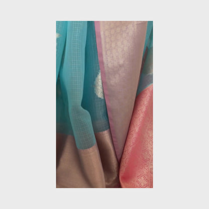 Sagarika, Dual Shift Pink and Blue Banarasi Kota Saree by Shobhangini, Banarasi Kota Saree, Silk Saree