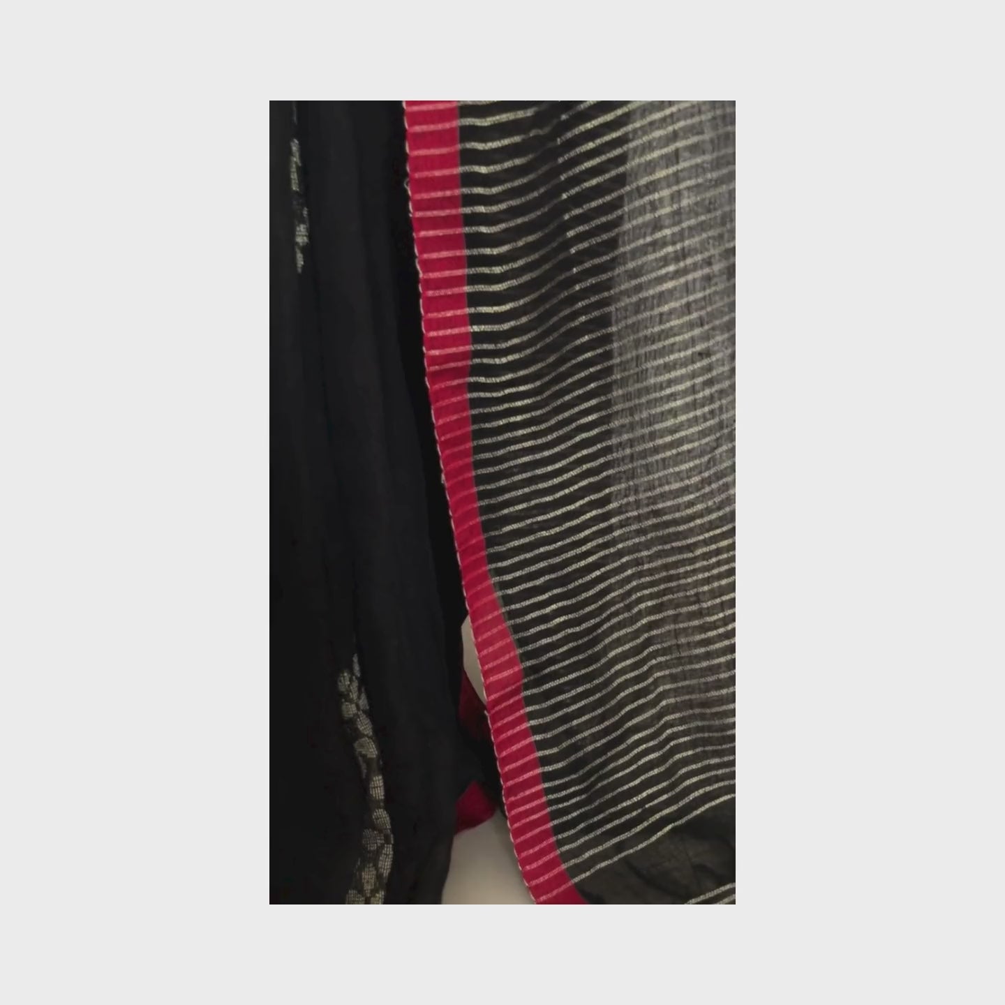 Krishna, Black Khadi Saree with Red Border and Zari Work by Shobhangini