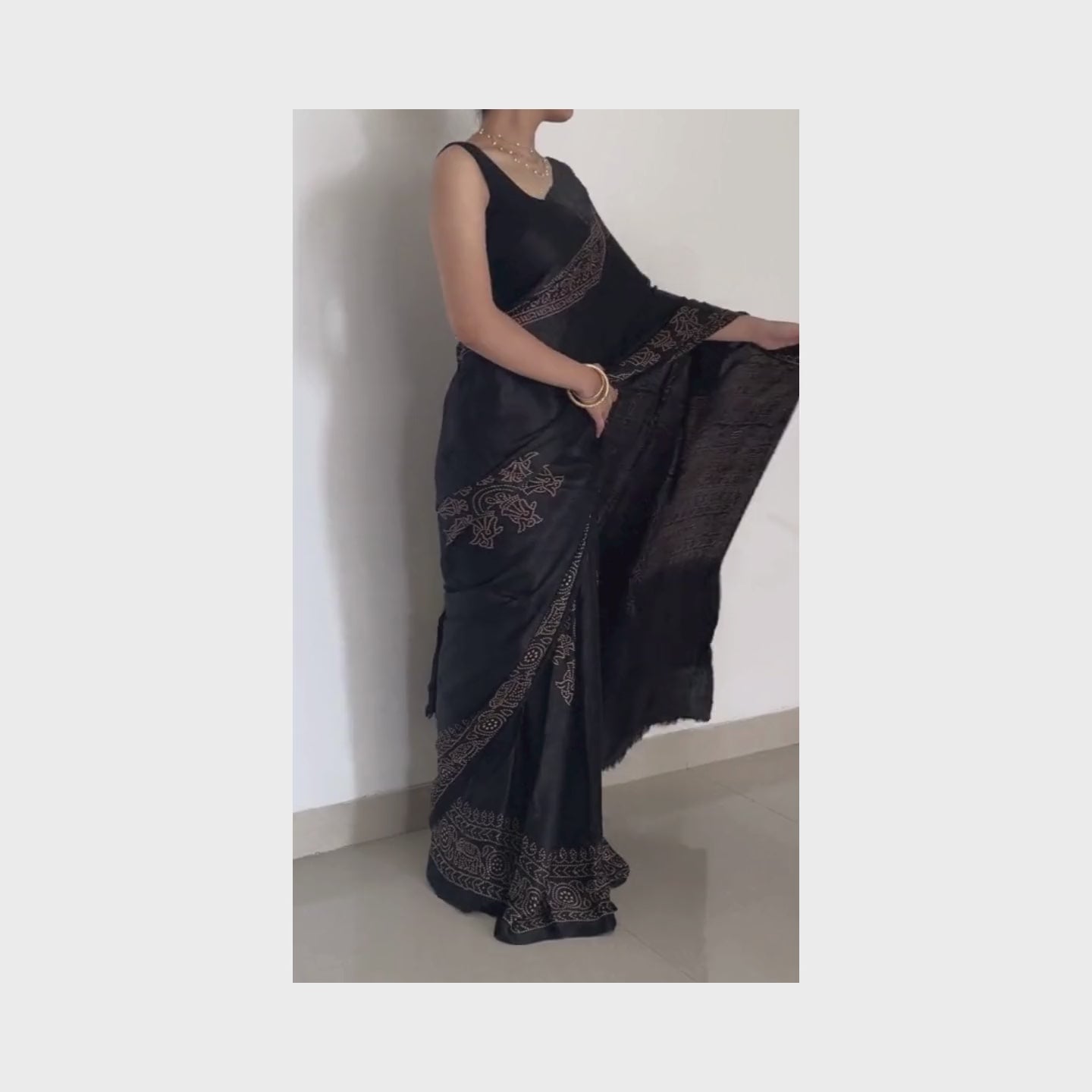 Ananya, Black Modal Saree with Bandhani and Zari Work on Pallu by Shobhangini, Modal Saree, Bandhani Saree