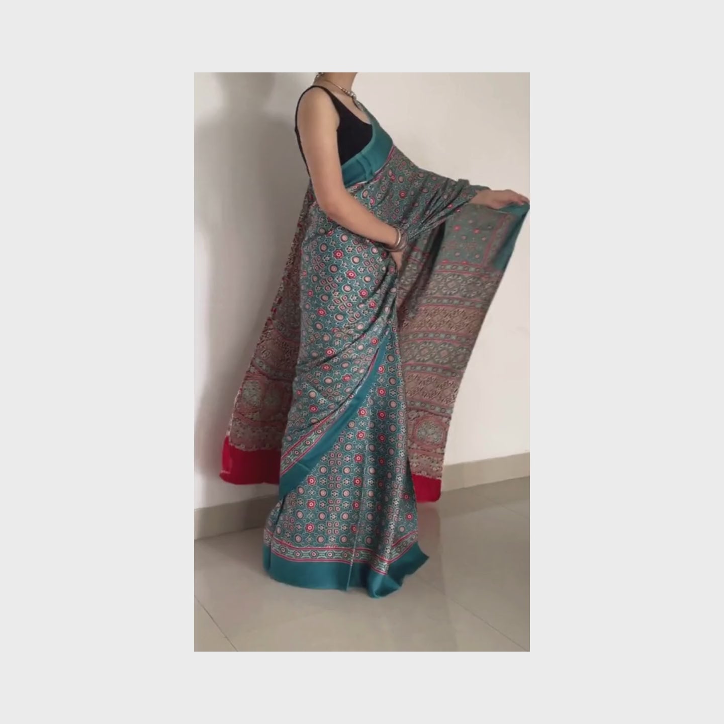 Lavanya, Blue Modal Saree with Ajrak Print by Shobhangini, Modal Saree, Ajrak Print Saree