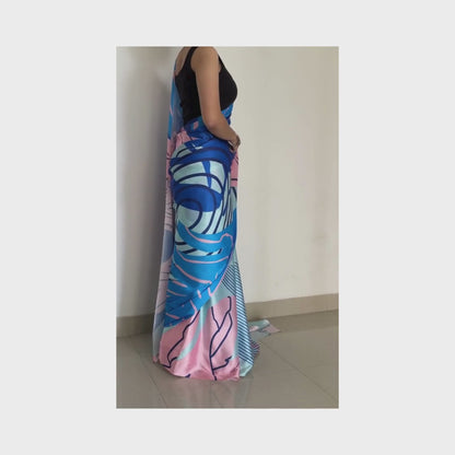 Nilah, Shobhangini Satin Silk Saree, Blue Digital Print Saree