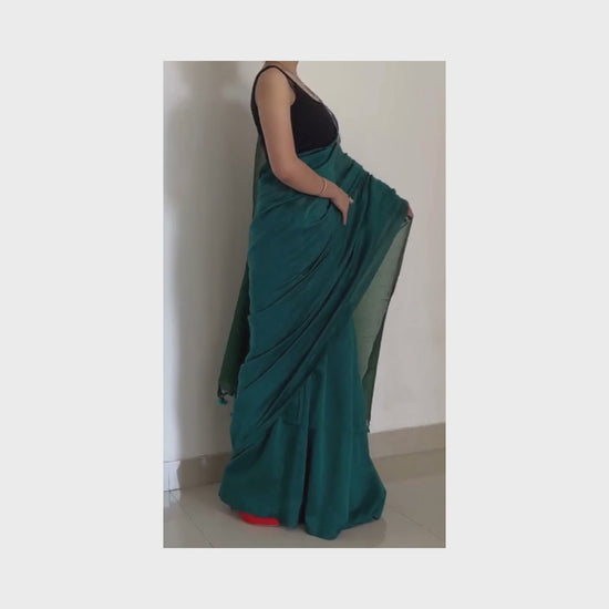 Mayil, Sea Green and Sea Blue Khadi Saree by Shobhangini, Khadi Saree, Cotton Saree