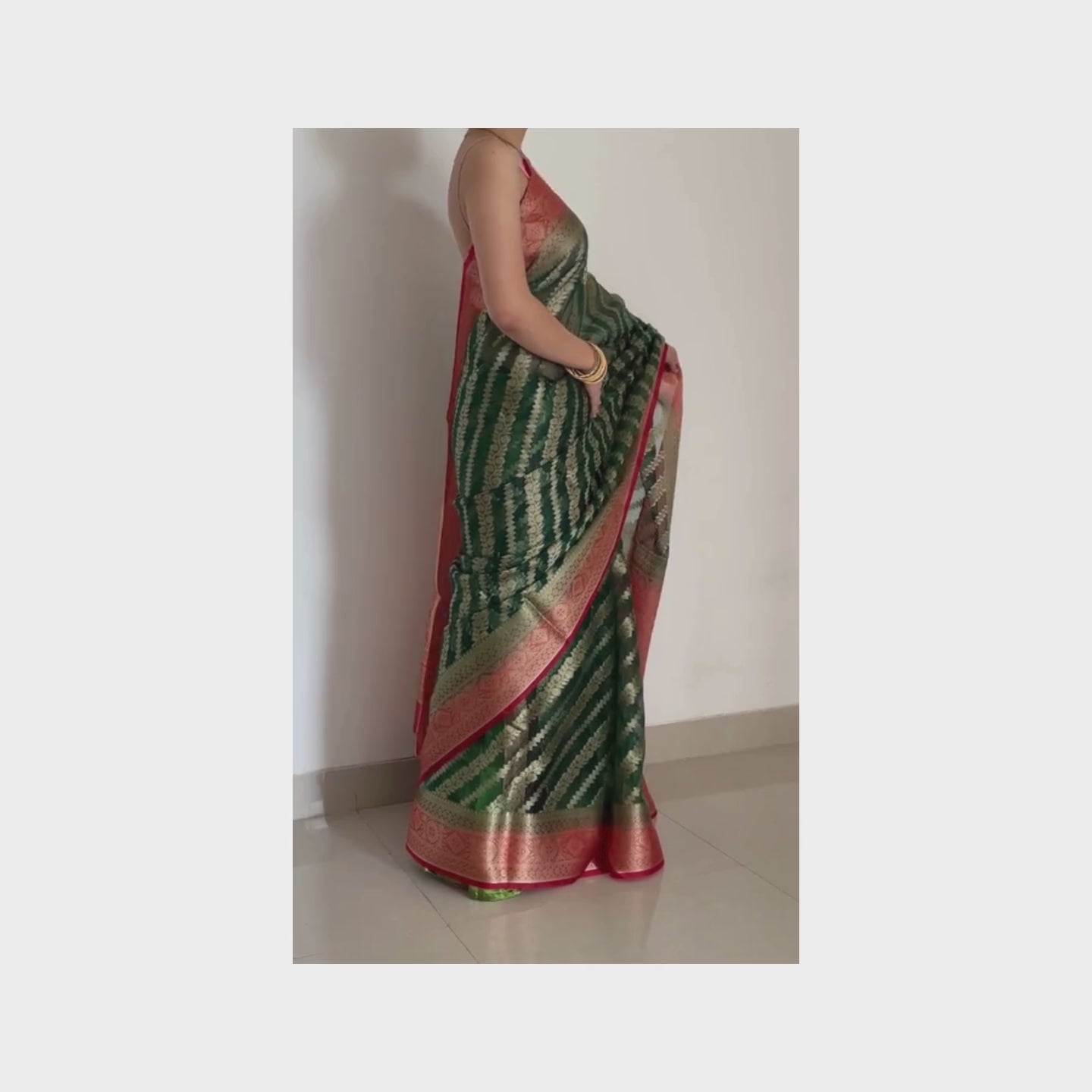 Manjiri, Green, Red and Gold Banarasi Organza Saree by Shobhangini, Banarasi Saree, Silk Saree