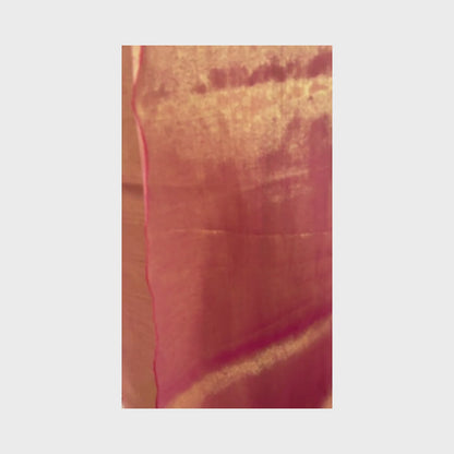 Madhura, Sunset Pink Raga Cotton Tissue Saree with Golden Zari Work by Shobhangini