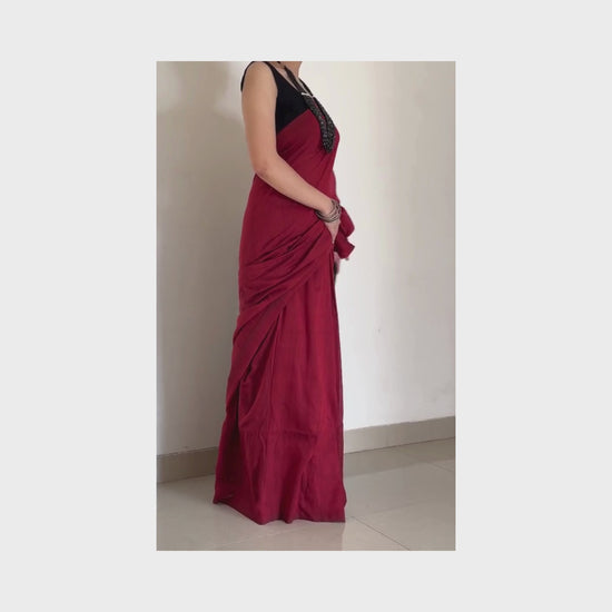 Damini, Red and Black Khadi Saree by Shobhangini, Khadi Saree, Cotton Saree