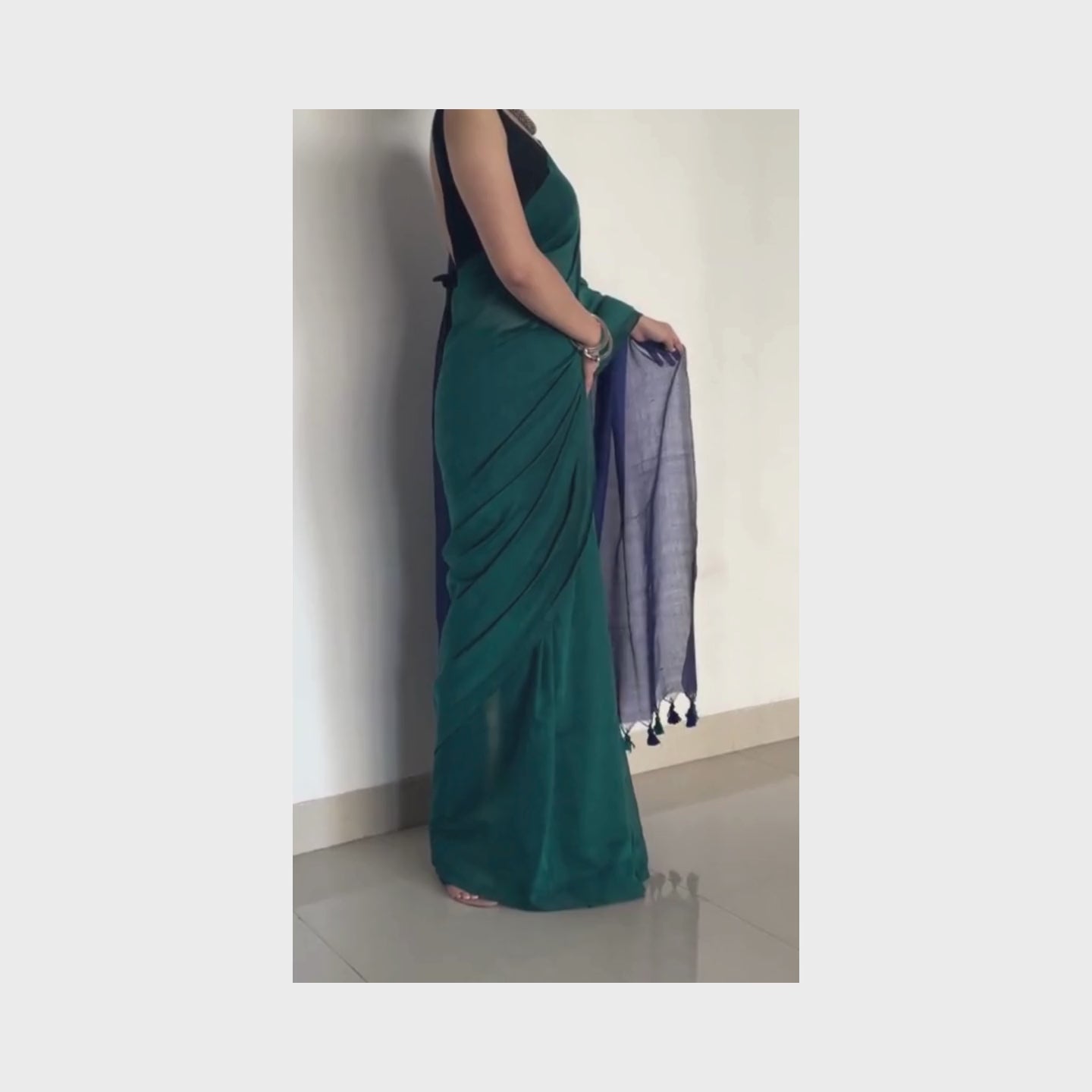 Neelambari, Blue and Green Khadi Saree by Shobhangini, Khadi Saree, Cotton Saree