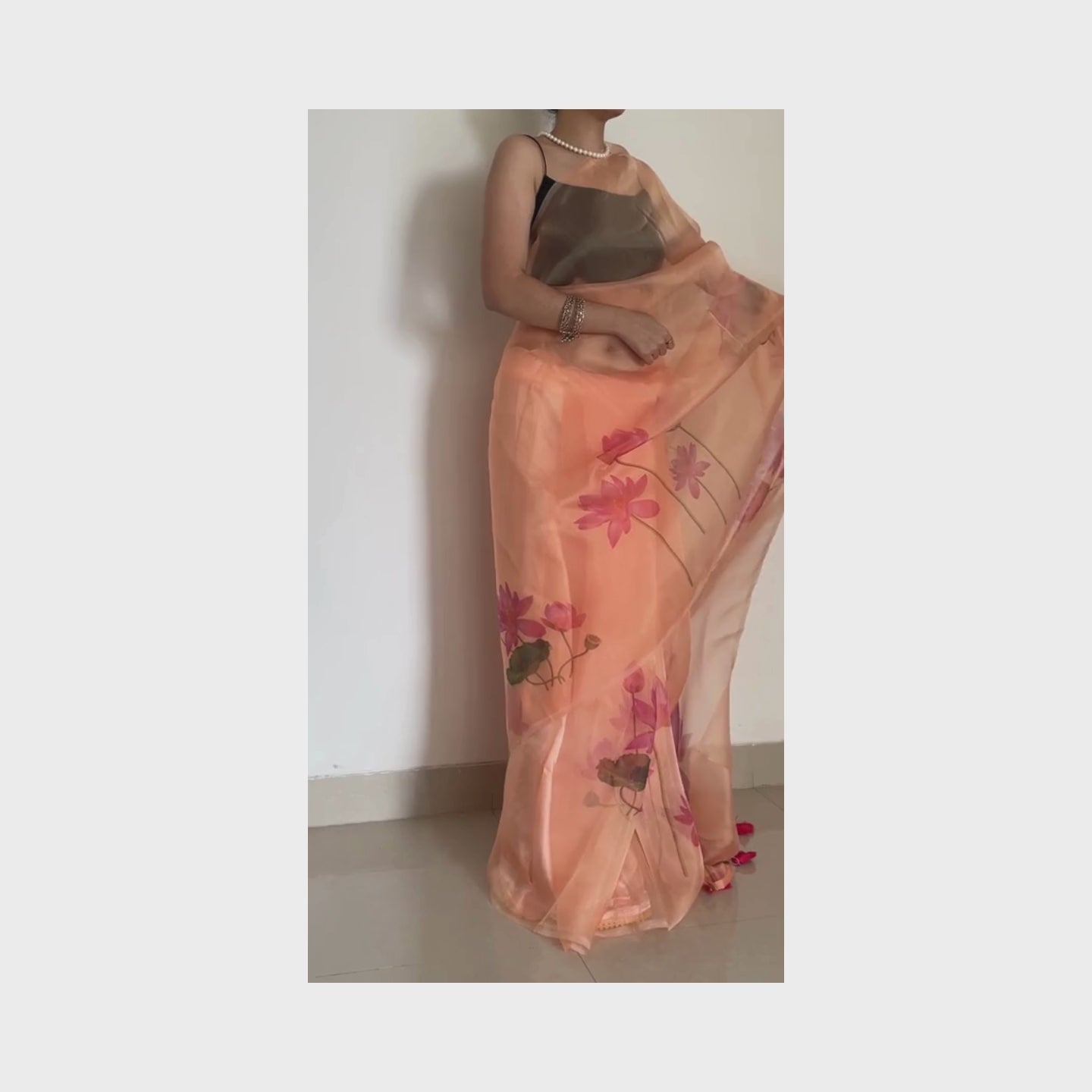 Padmaja, Orange Organza Saree by Shobhangini, Organza Saree, Orange Saree