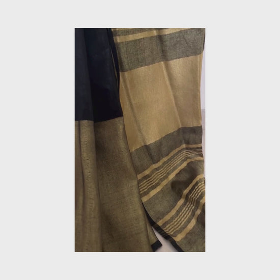 Ramya, Black and Gold Zari Khadi Saree by Shobhangini